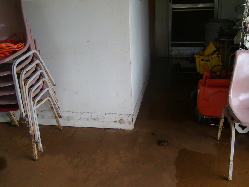 Now, the aftermath. Debris line shows water depth on our Lanai.
