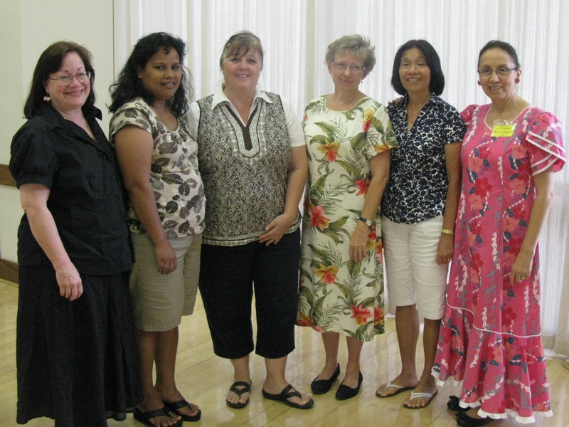 It was Julie's last luncheon before moving. She was on the board last year for BYUH Women's. Valarie Sudlow, Anjeny Salts, Julie Mason, Carolyn Ralph, Eloise Tyau, RosaMaria Hurst.