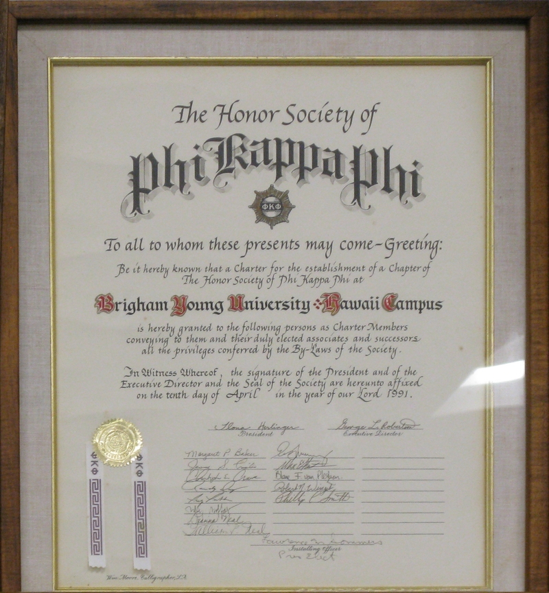 BYU Hawaii's<br>Phi Kappa Phi Charter