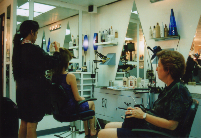 Rachel gets her hair done.