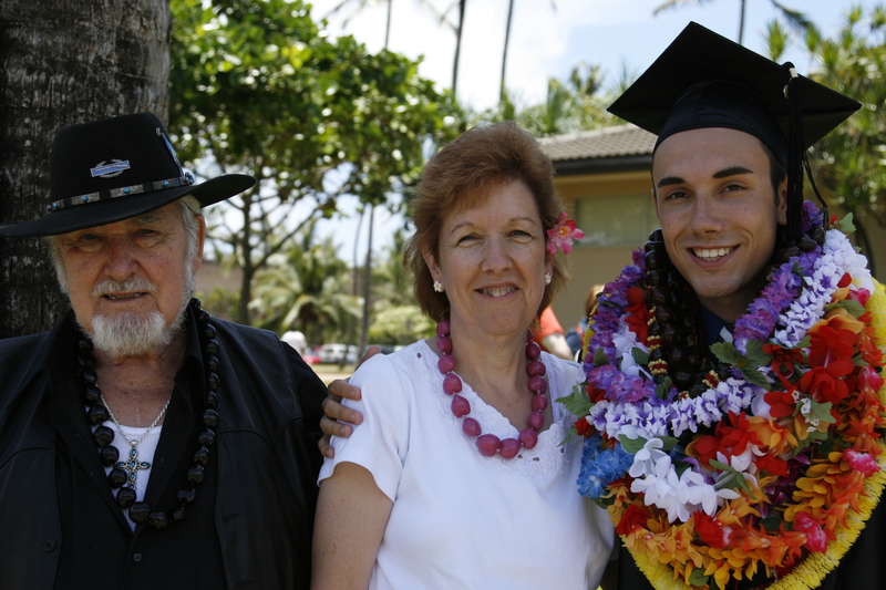 Grandpa Deacon Thompson, Mom Cindy, and the Graduate Matt.