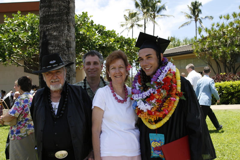 Grandpa Deacon Thompson, dad Jim, Mom Cindy, and the Graduate Matt.