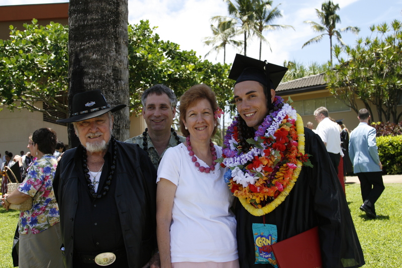 Grandpa Deacon Thompson, dad Jim, Mom Cindy, and the Graduate Matt.