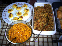 Stuffing made by Ben (Kraft Stove Top Stuffing Mix).  Corn by Dad.