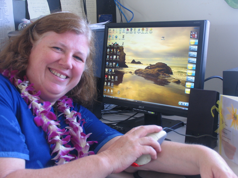 If you look carefully around my neck you will see two leis. Don gave me a new chain for my chainsaw. (I REALLY wanted one so don't worry.) :-) I had fun playing with my chainsaw on Saturday.