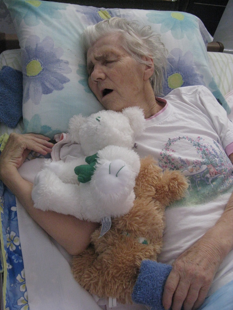 Mom sleeping with her "pets."