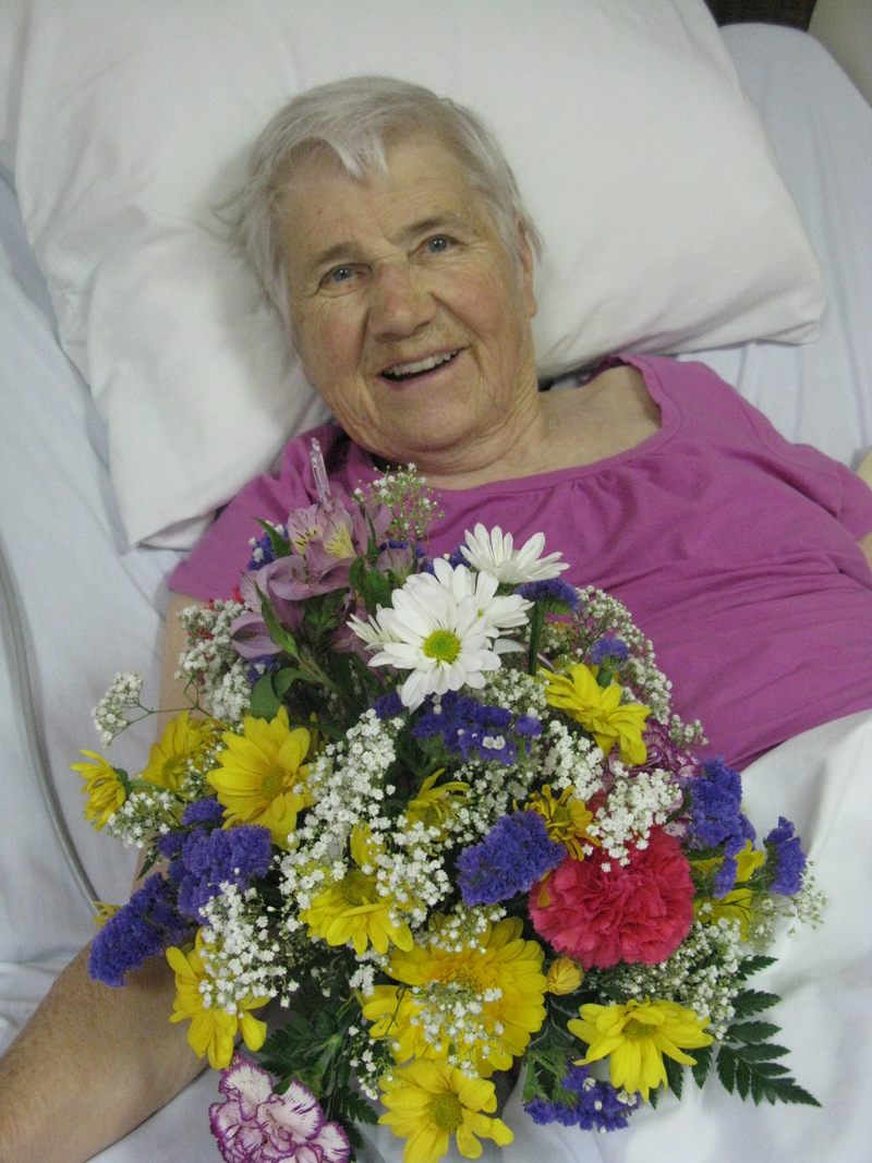 Doris and her flowers from Dennis. Last picture at Castle.