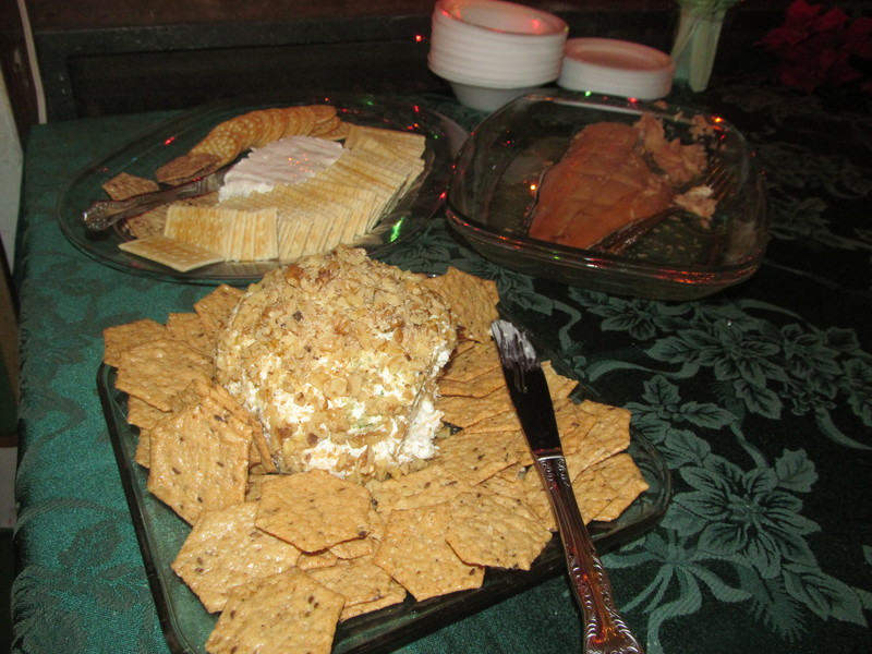 Crackers, Cheeses, and salmon.