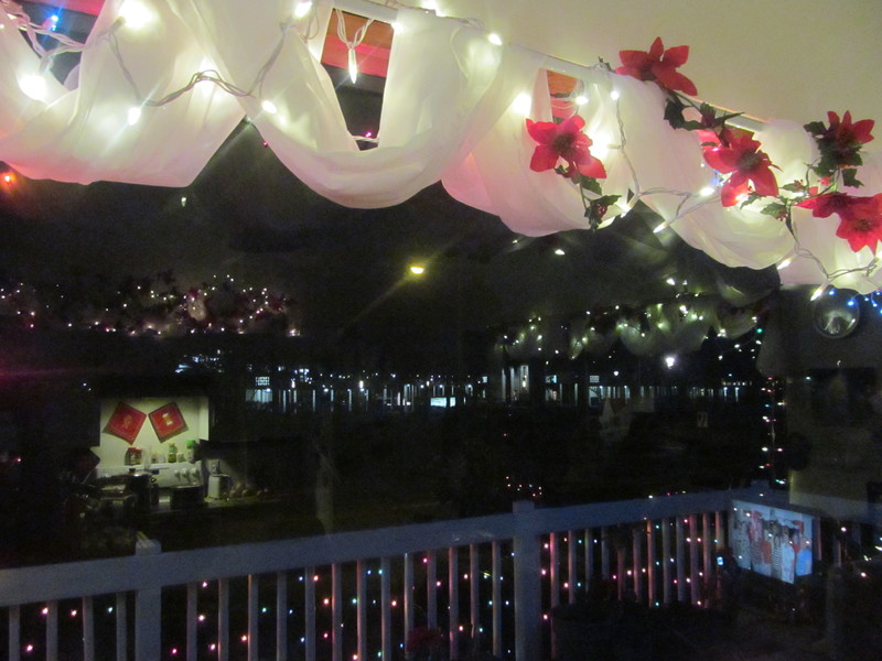 Christmas Decor. Looking out the kitchen window towards the Temple Visitor's Center.