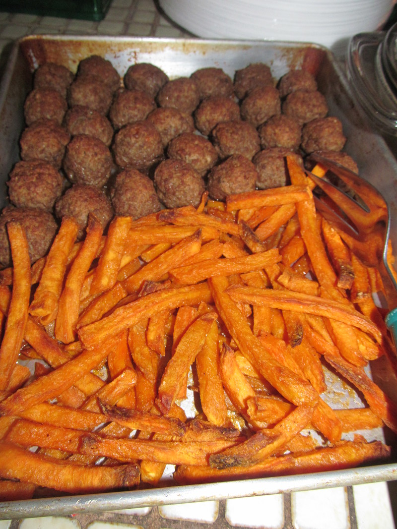 Meatballs and Sweet potato fries