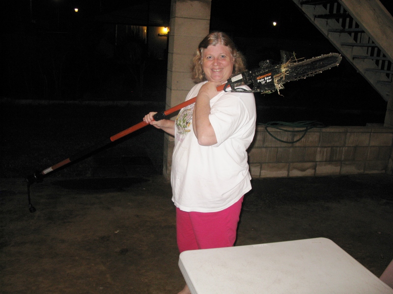 The "pole" part of it reaches longer than shown. The two lengths are pushed in together most of the way since I didn't need it quite so long to cut the hibiscus hedge.