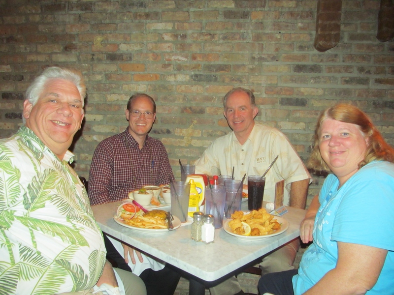 Here we are with our food. Don Colton, Joshua Smith, Stuart Wolthuis, Lois Colton