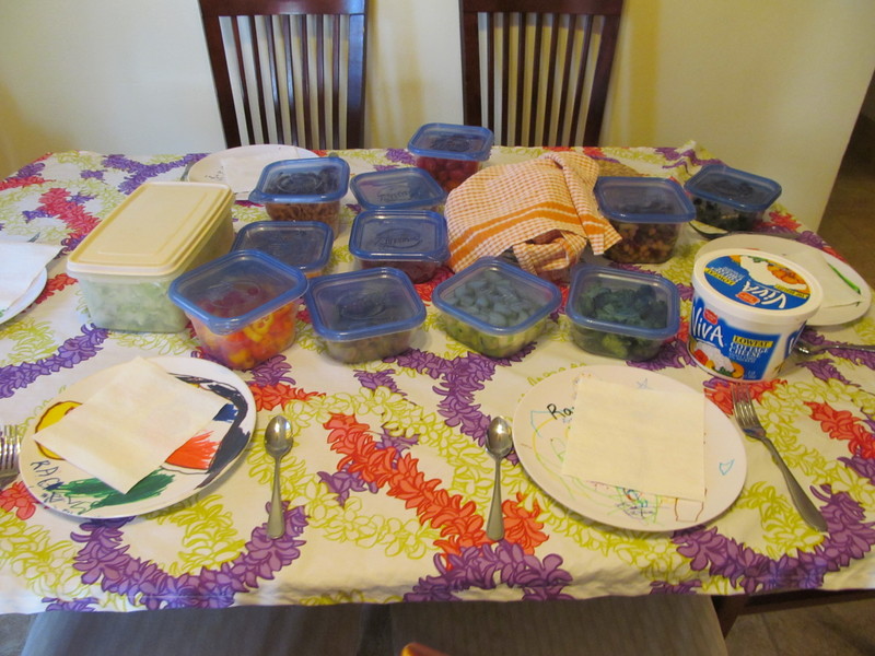 We had dinner at Jim and Cindy's house for Easter Dinner. We brought chef salad. see all our containers?