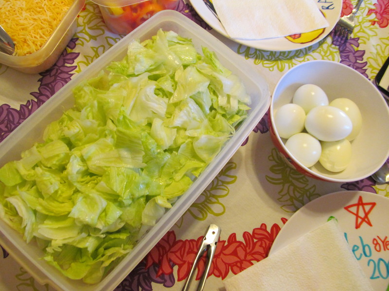 Lettuce and Cindy's hard boiled eggs.