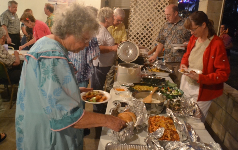 Faye Munson, Paige Nemrow, Cary Countryman, Ann and Jim Turner, crowd, food