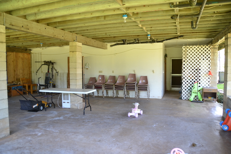 The bathroom is on the right and the room is on the left. You have an "exercise gym" outside your room. :-)