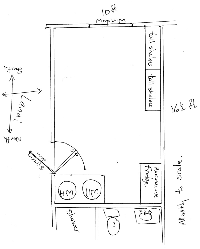 Here's a floorplan. It will have a bed and table in it also.