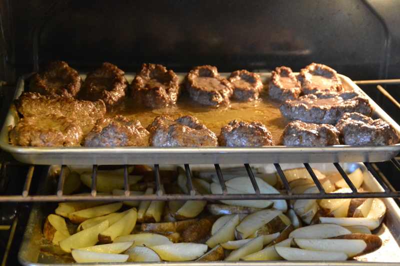 The makings of the hamburger boats and seasoned fries.
