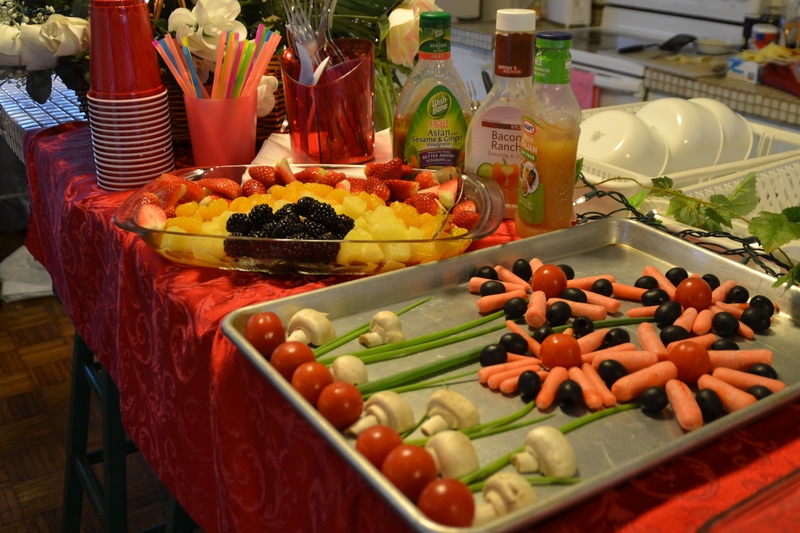 Half of the line-up of food.