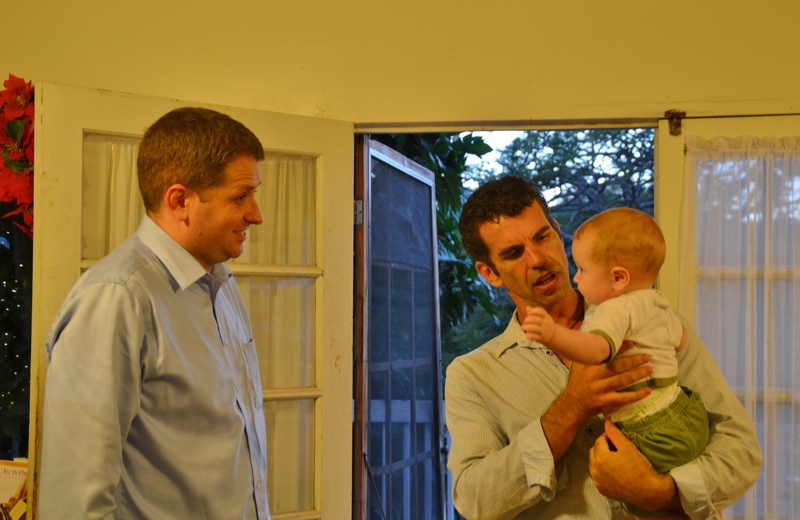 Paul Wilson and Shaun Parry with the Wilson's boy.