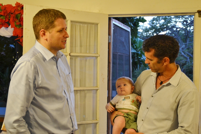 Paul Wilson and Shaun Parry with the Wilson's boy.
