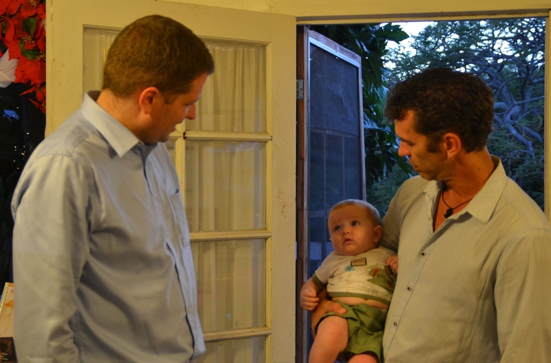 Paul Wilson and Shaun Parry with the Wilson's boy.