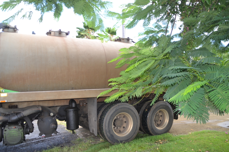Sewer truck comes to pump out the old pump housing.