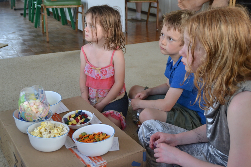 Hunt kids watching April 2015 General Conference. If a certain word like "family", "temple" etc is spoken then the ones listening get a treat from that bowl. :-) It is amazing how good they are. It reminds me of when my children were little.