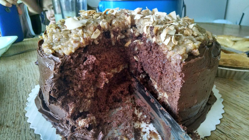 German Chocolate Cake that Lois won the auction bid for at a YW/YM fundraiser and served at Isaac's Birthday Party.