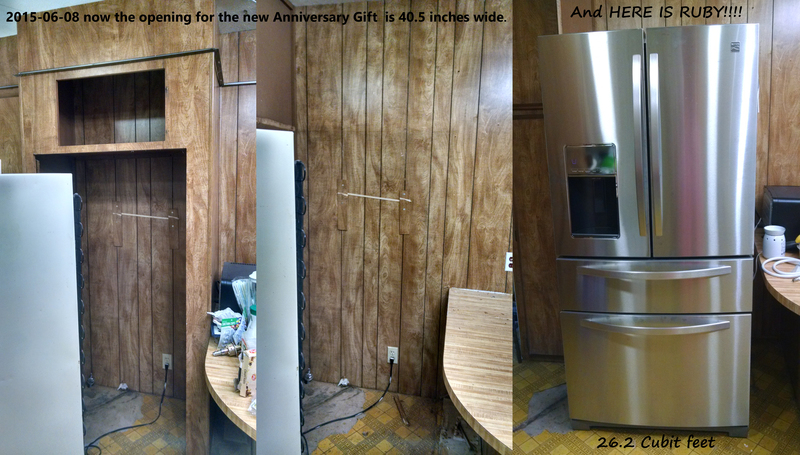 Since our "Ruby" anniversary is coming up this week, I decided to buy a new Ruby. In preparation, I had to rip a cabinet out to make room. So here is the before, during, and after.