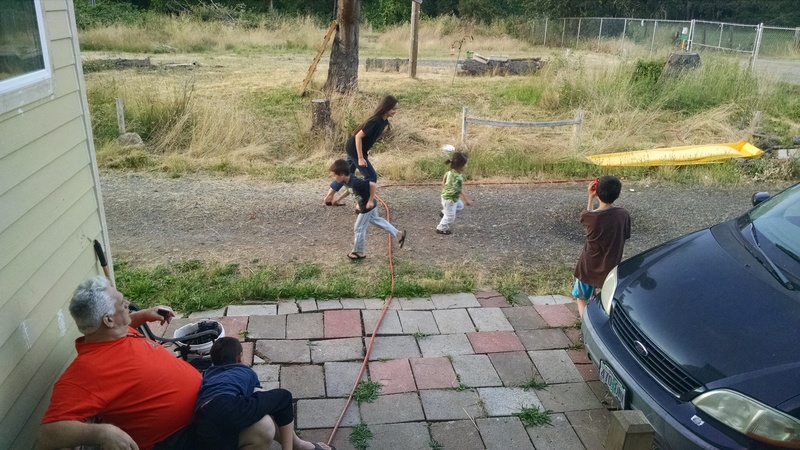 Timing the grandchildren as they run around the house. Wish I could harness that energy into weeding. :-)