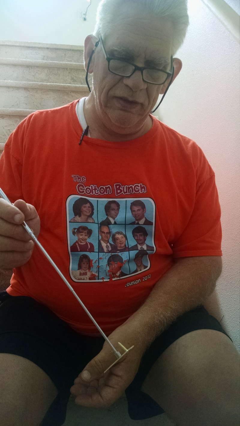 We lost parts down the wall, but fortunately Don had a long magnet. All in all we got the railings done and sanded. They are as smooth as silk.