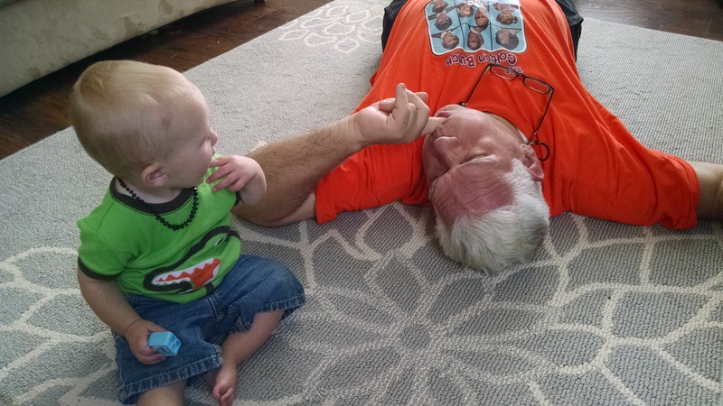 Then Austin discovered Grandpa who was teaching him popping sounds with his mouth.