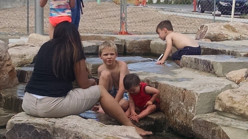 Even Calvin got into the water and enjoyed himself. Joshua was a great playmate, while Ann watched Calvin.