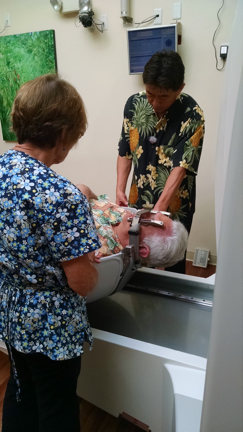 My head is totally supported by the cradle that holds my titanium frame with its four titanium bolts that are pressing up through the skin against the bones of my skill.