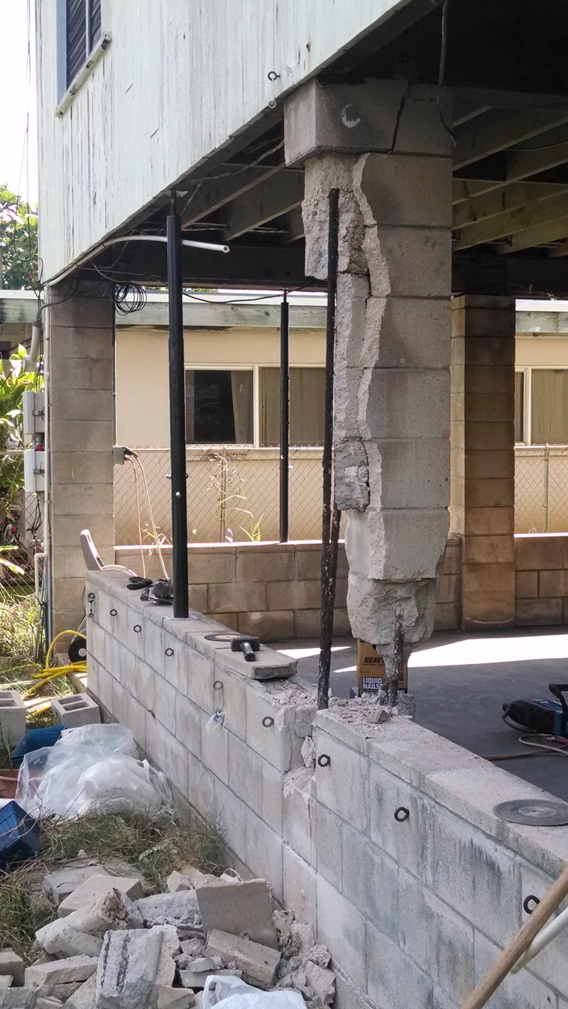 Removal of the center east pillar. It is apparently still quite solid, but there were cracks developing, and since we were replacing some that looked really bad, we also did some of the low-hanging fruit (easy to get at).