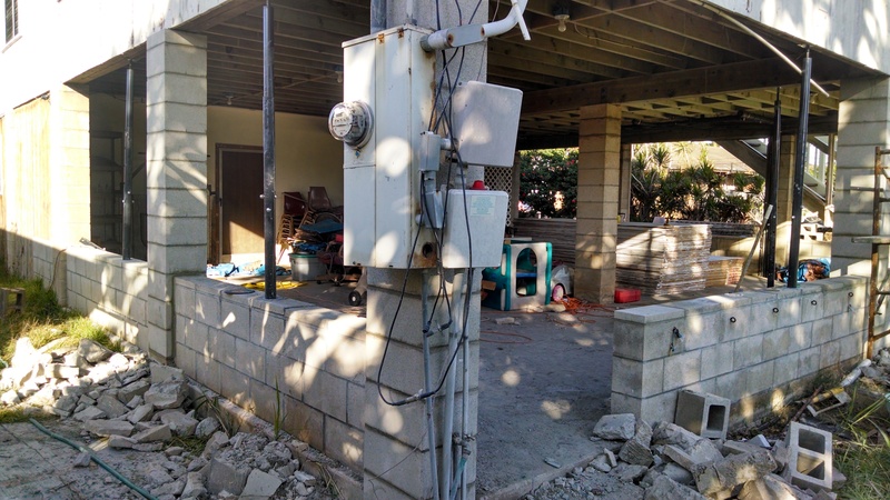 The south east pillar had the electric box on it. It will need to be remounted when the new pillar dries and cures.