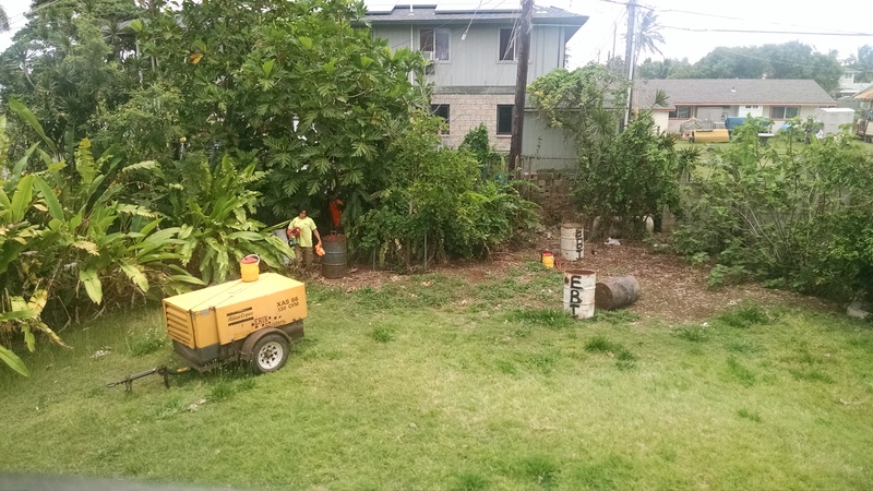 They checked out where the new utility pole will go and dug a large hole.
