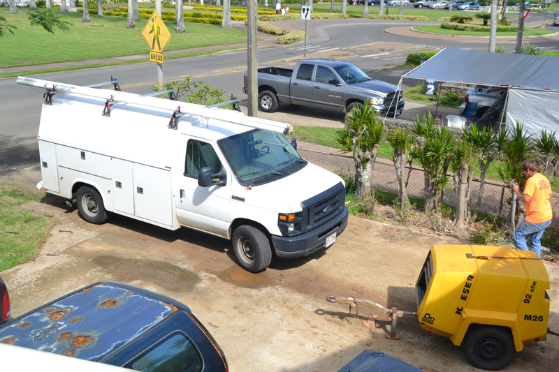 The plumber has arrived with supplies.