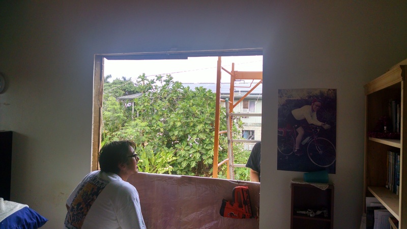 The Master bedroom window is cut out.