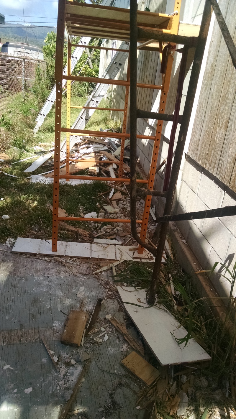 This side has the actual tongue and groove siding being replaced. You can see the rubble underneath.