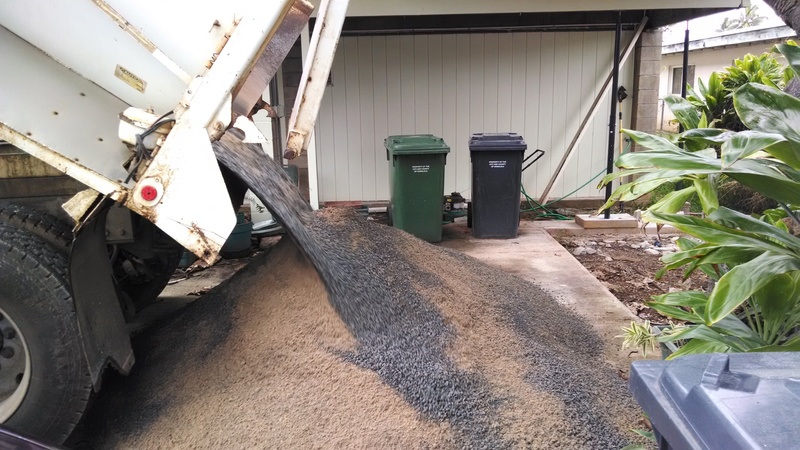 The mix is being delivered onto the front driveway.