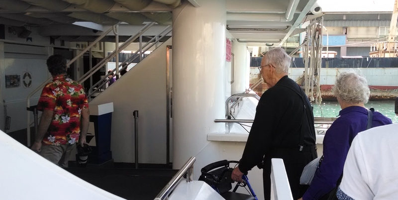 Jim aboard. Larry and Jean behind.