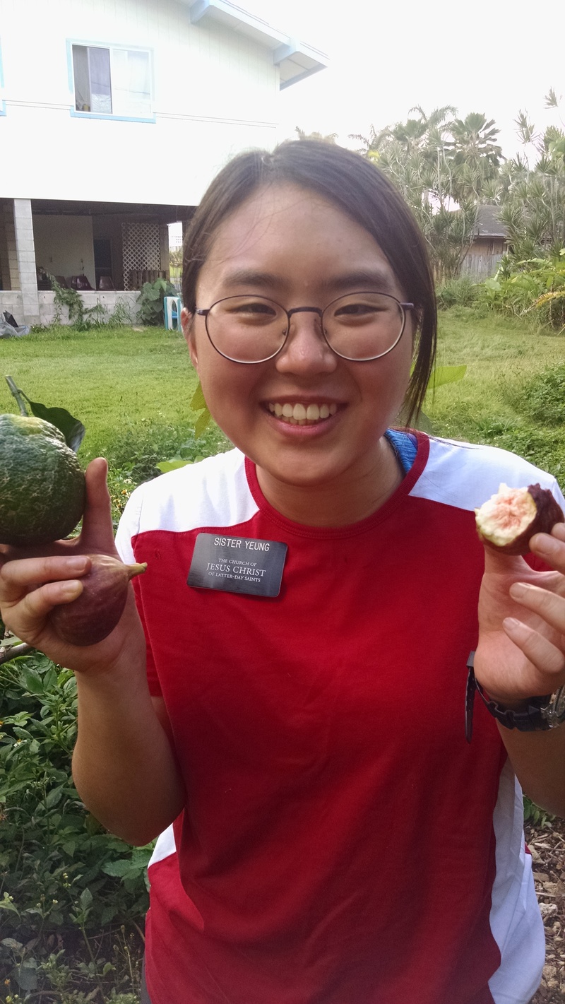 Sister Yeung and fresh fig she picked.