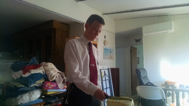 We let Elder Enman cut the cake since he will be going home soon.