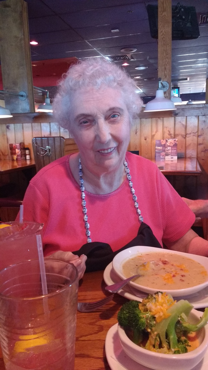 Jean enjoying her Mother's Day meal at Outback.