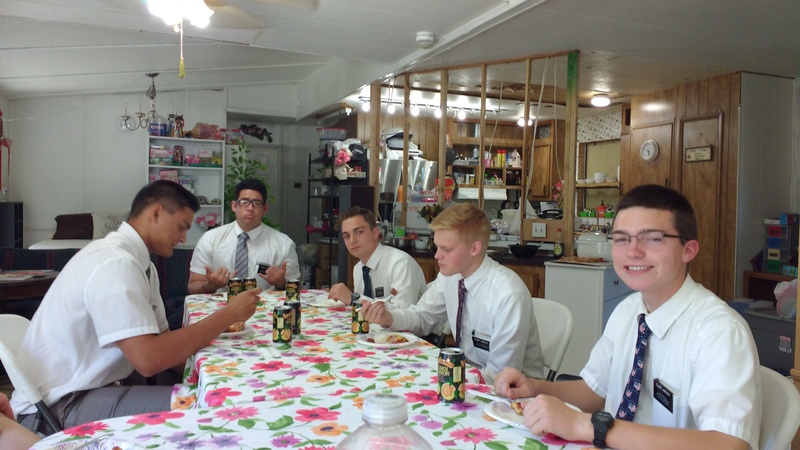 Missionaries eating at Rosewold on Tuesday.