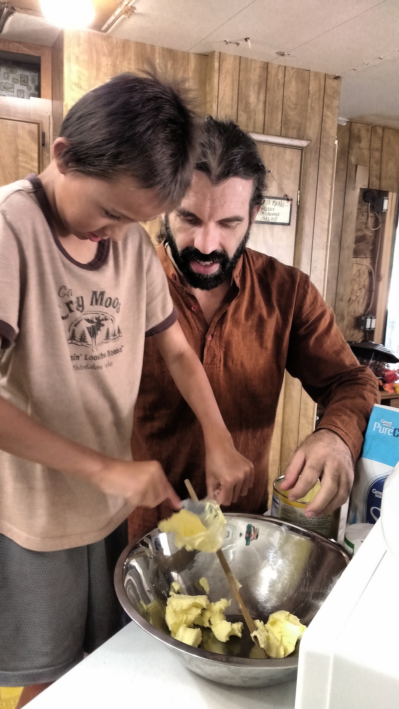 Alex and Shaun work on making cookies.