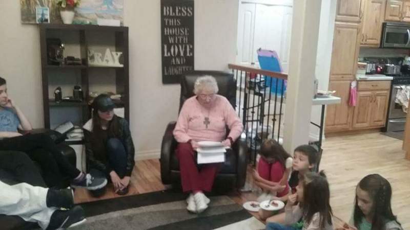 Grandma Jean telling the great grandchildren and all some of her favorite stories.