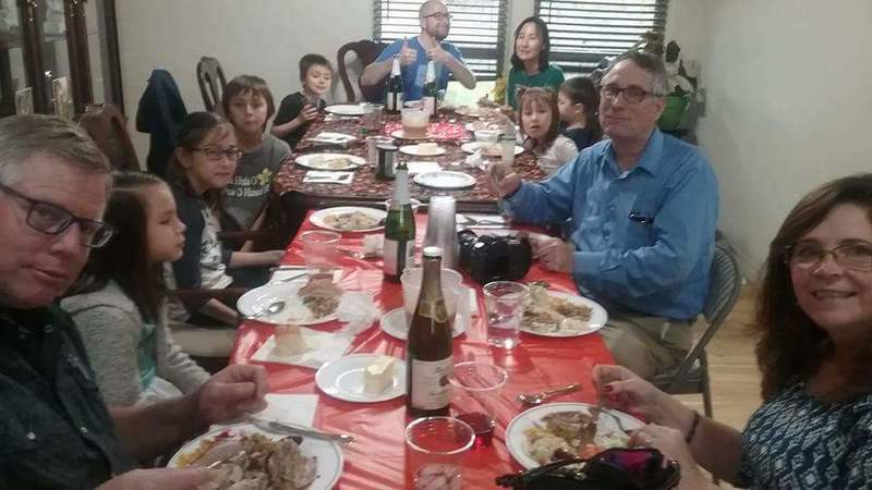 More of the Thanksgiving crowd at Jim and Cindy's. Two tables couldn't fit us all so there are more people in the Family Room.